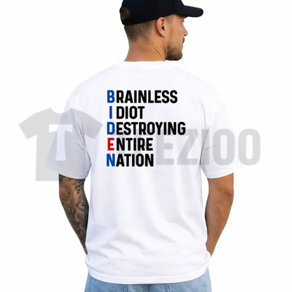 Political Satire B.I.D.E.N Lettering Back Print Black Shirt - Funny Acronym Tee