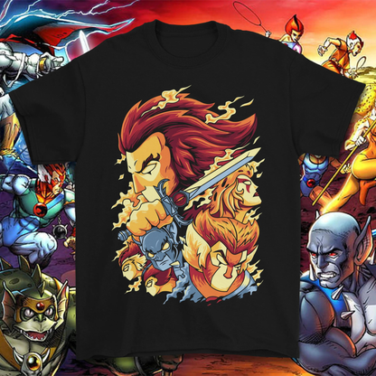 Vintage 80s Cartoon Thundercats Graphic Tee - Retro Character Grid Print Shirt