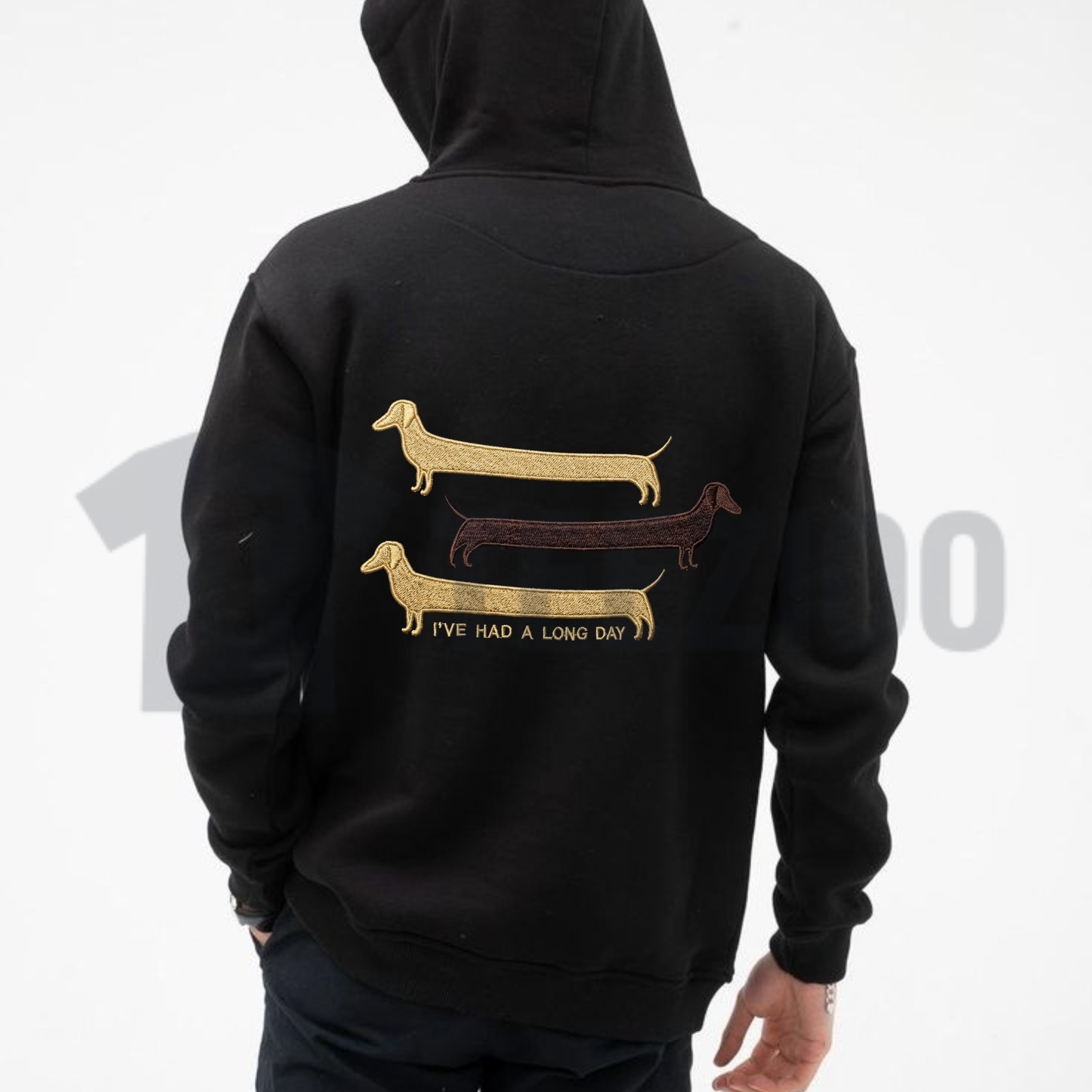 "I've Had A Long Day" Funny Dog Embroidered Hoodie - Premium Heavy Blend Cozy Loungewear