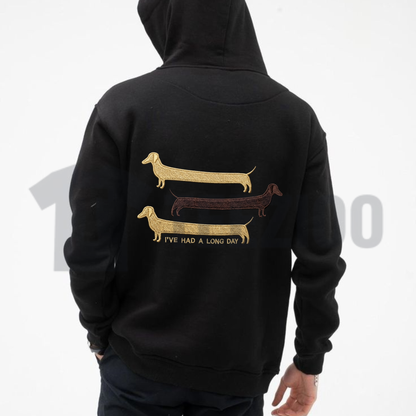 "I've Had A Long Day" Funny Dog Embroidered Hoodie - Premium Heavy Blend Cozy Loungewear