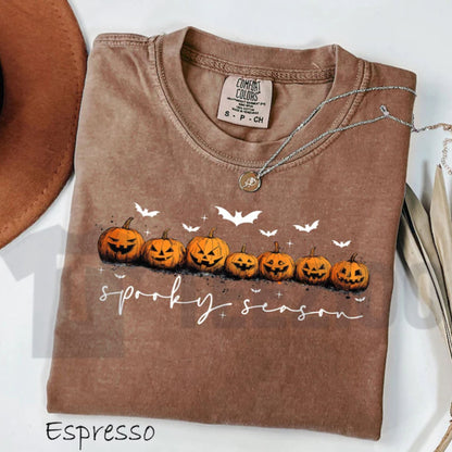 Comfort Colors Spooky Season Pumpkins Shirt – Halloween Ghost & Bat Tee