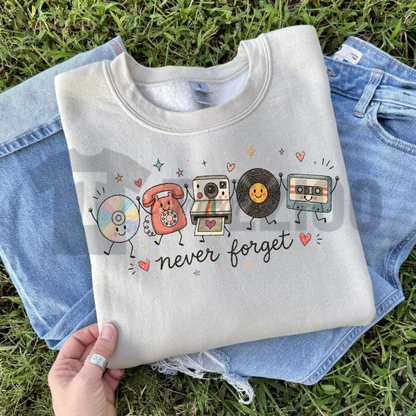 "Never Forget" Sweatshirt - Retro 90s Nostalgic Graphic Crewneck