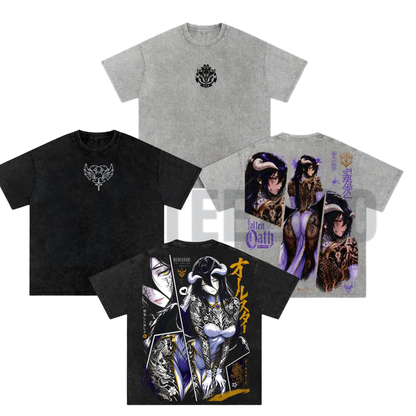 Albedo Succubus Anime T-Shirt - Retro Overlord Vintage Washed Graphic Tee