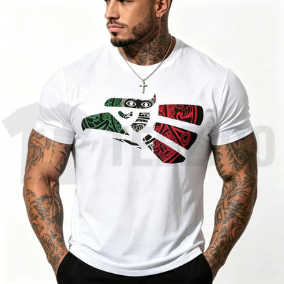 Latino Heritage Mexico Eagle Tribal Art Mexican Flag Tattoo Style T-Shirt