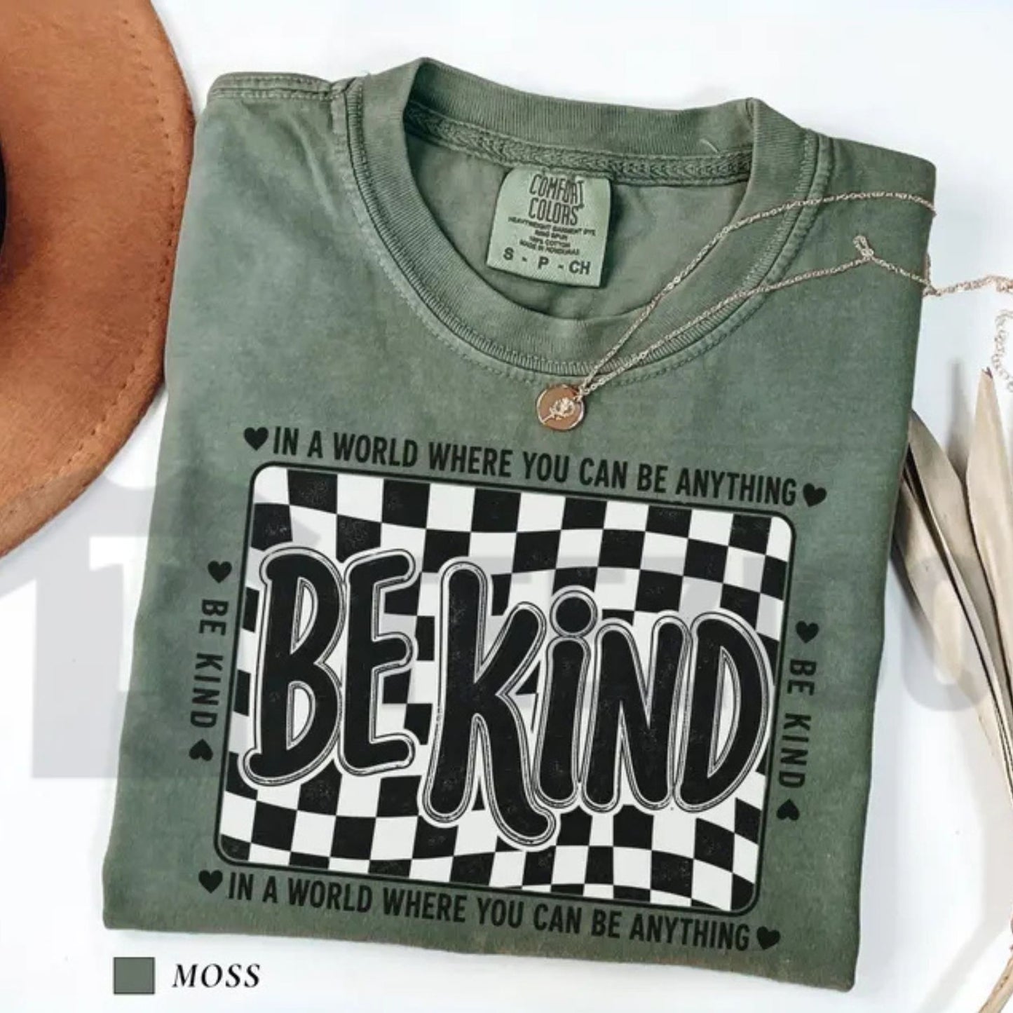 Comfort Colors Checkered Be Kind Tee – Retro Motivational Teacher Shirt
