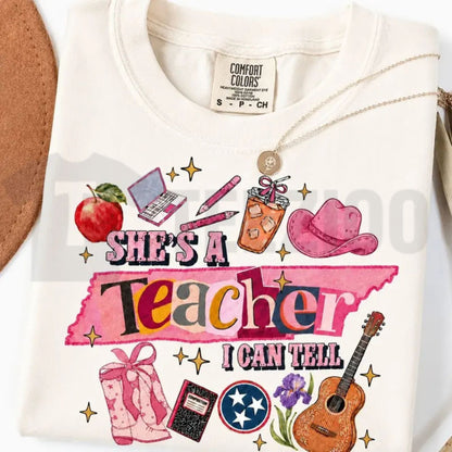 She's a Teacher I Can Tell Comfort Colors Shirt – Funny Retro Educator Graphic Tee