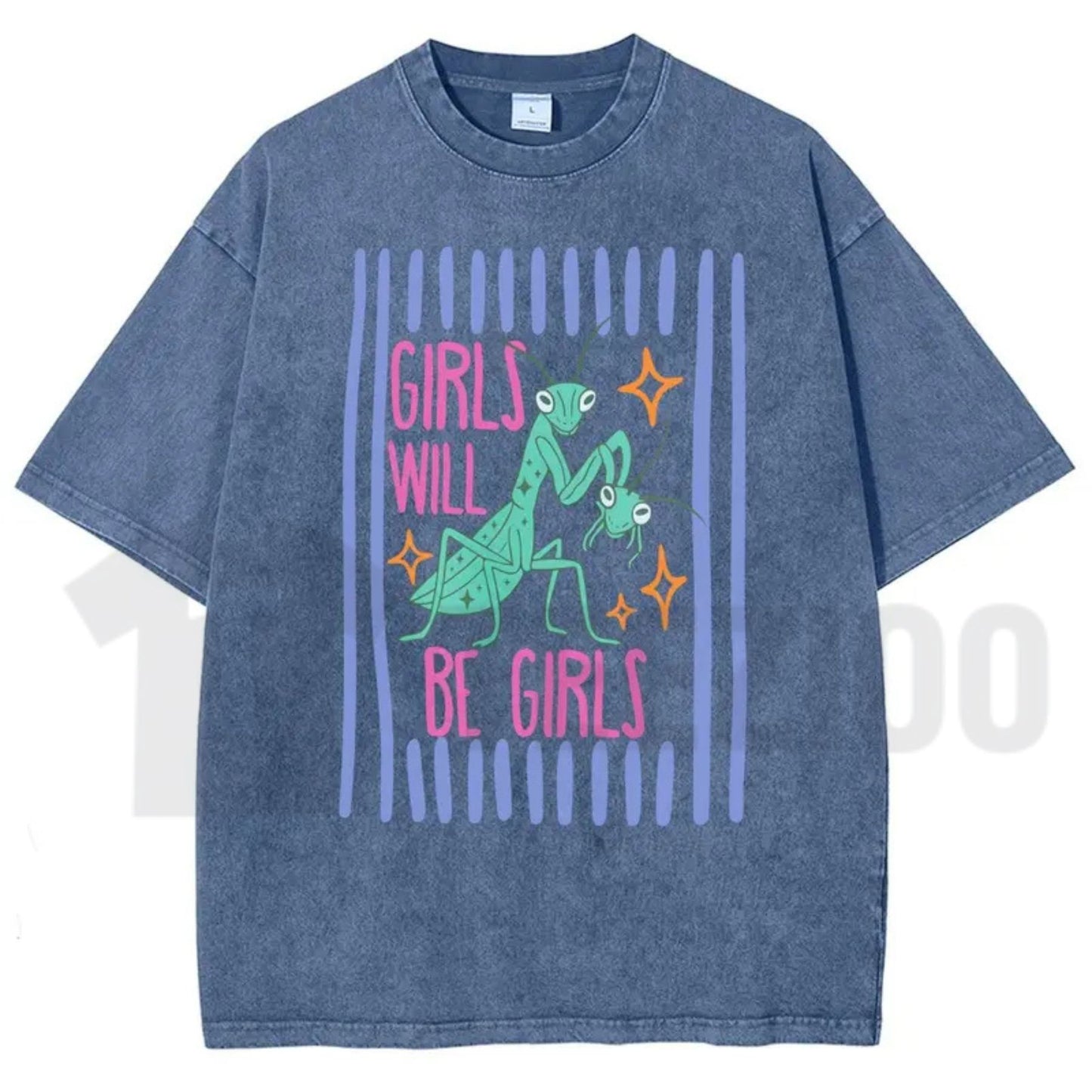 Girls Will Be Girls Mantis T-Shirt – Funny Feminist Insect Vintage Washed Graphic Tee