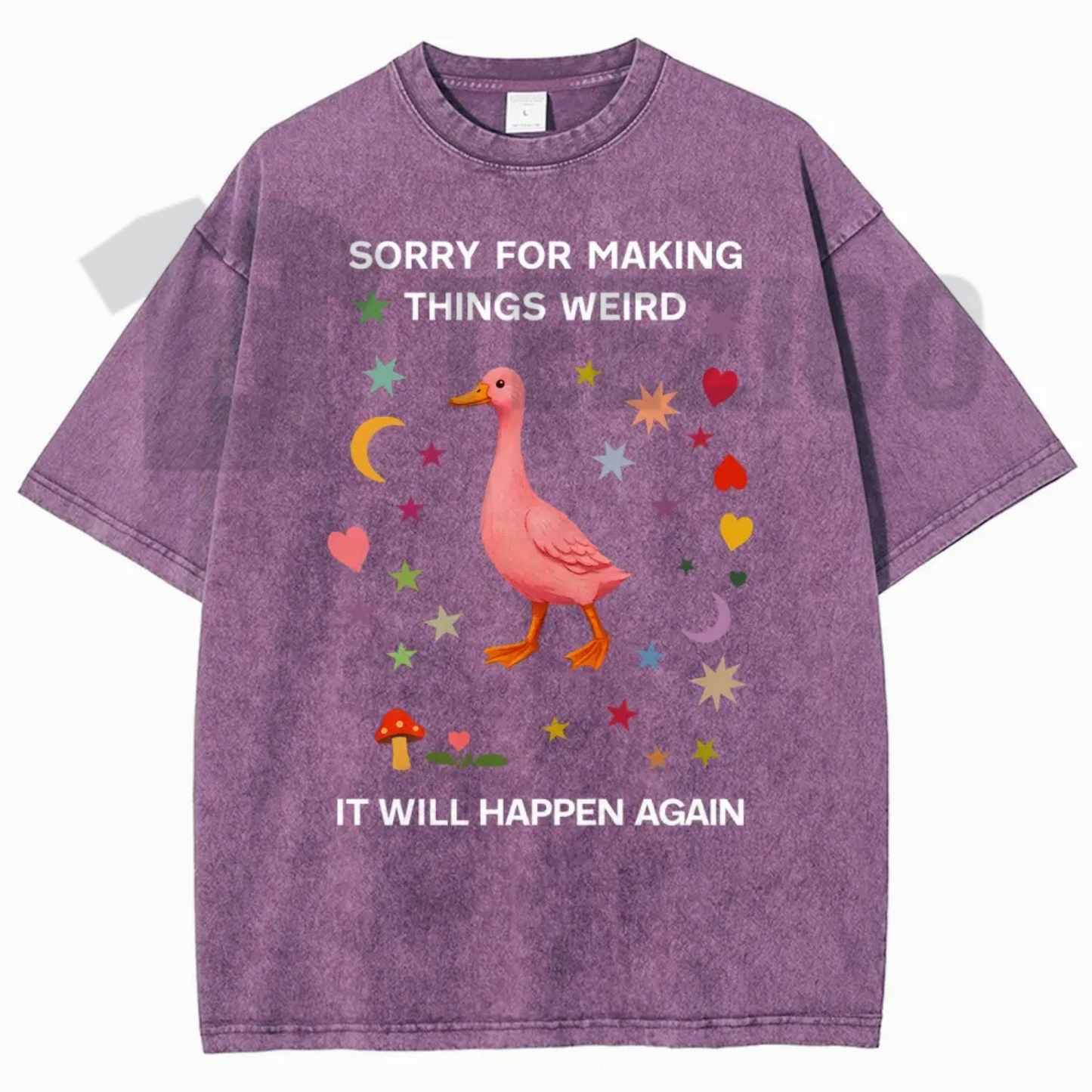 "Sorry For Making Things Weird" Funny Duck Meme Shirt - Retro Socially Awkward Acid Washed Tee