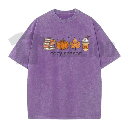 Cozy Season Pumpkin & Books Shirt - Autumn Book Lover Fall Graphic Tee