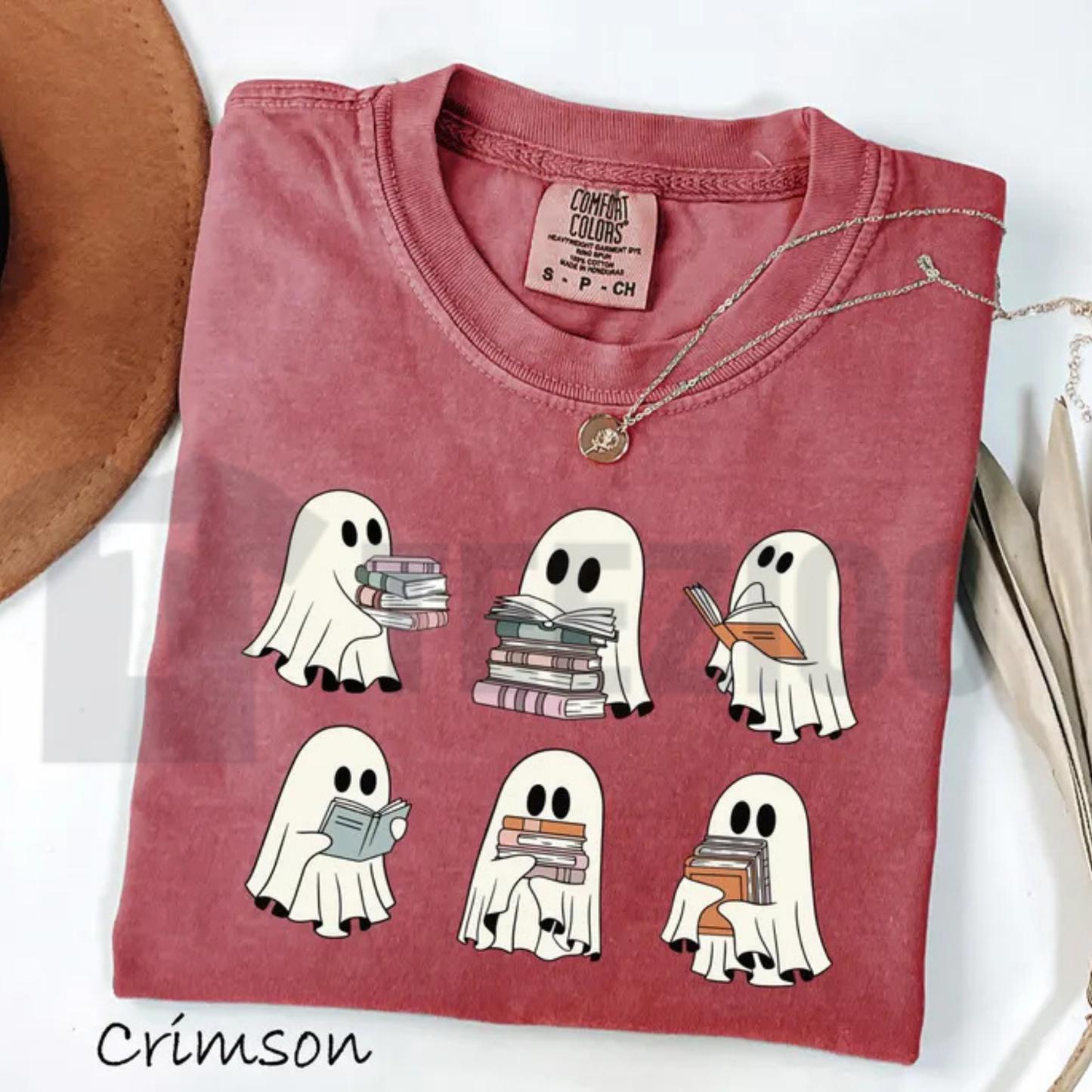 Spooky Halloween Bookshelf Comfort Colors Shirt – Ghost Reader Tee