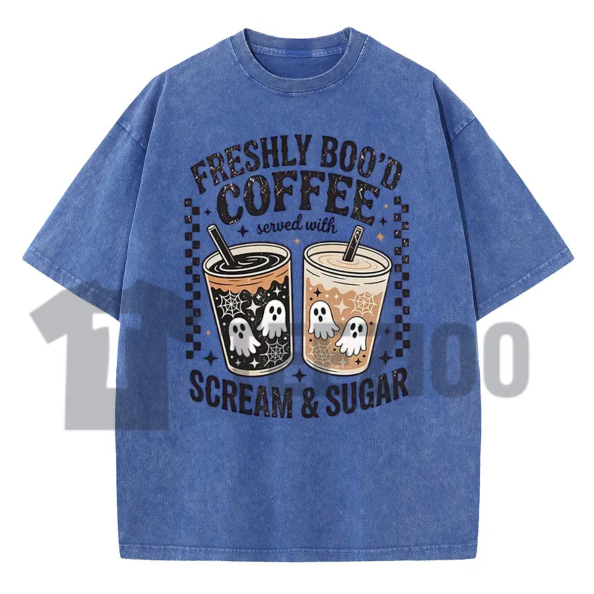 Funny Scream And Sugar Ghost Coffee Washed Shirt - Retro Horror Parody Graphic Tee