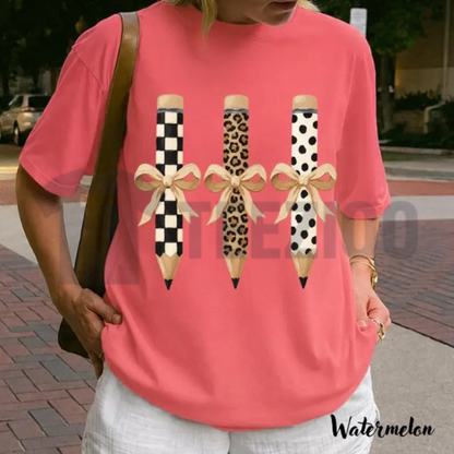 "Brushstroke Pencil Bow" T-Shirt - Preppy Teacher Aesthetic Graphic Tee