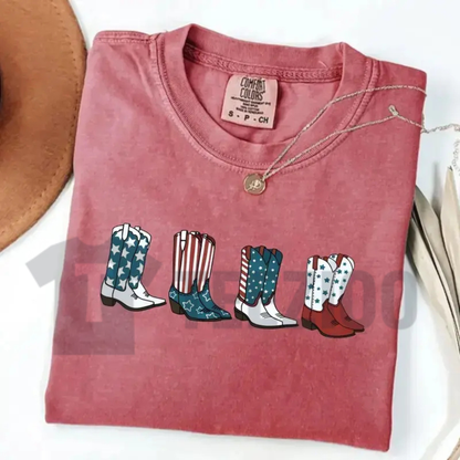 America Cowboy Boots Shirt – Western Theme Independence Day Tee