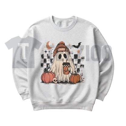Ghost Checker Graphic Sweatshirt - Retro Checkerboard Ghost Crewneck
