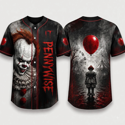 Horror Slasher Baseball Jersey - Gothic Halloween Button Front Shirt & Dark Graphic Top