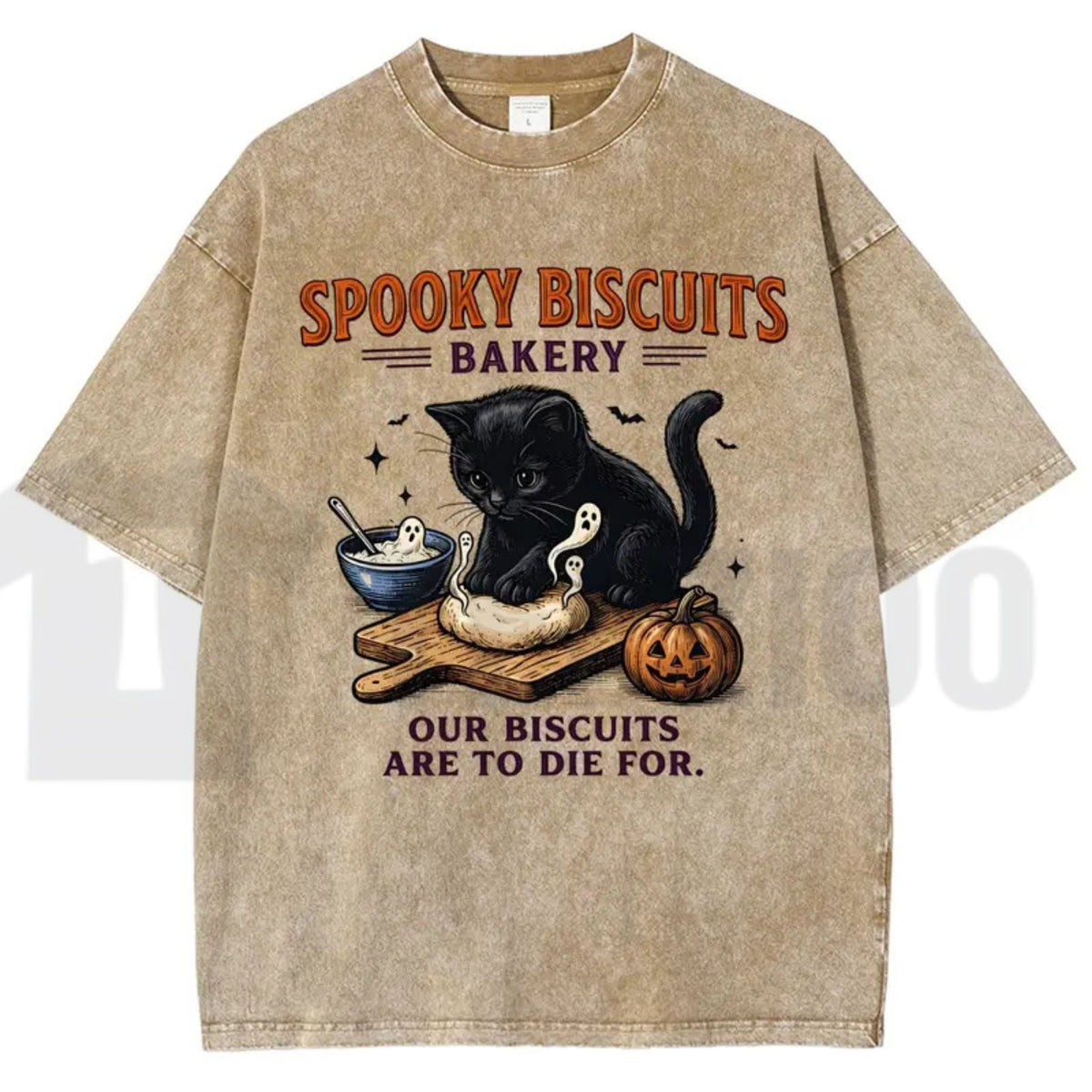 Spooky Black Cat Vintage Graphic Tee – Oversized Halloween Acid-Wash Shirt