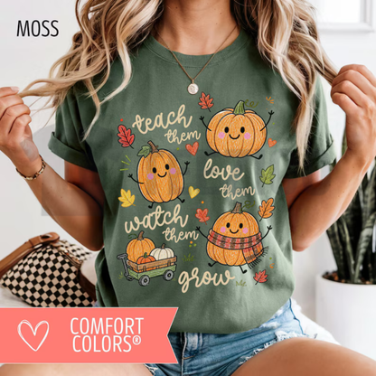 Comfort Colors® Fall Teacher Shirt - Retro Pumpkin "Teach Them" Graphic Tee