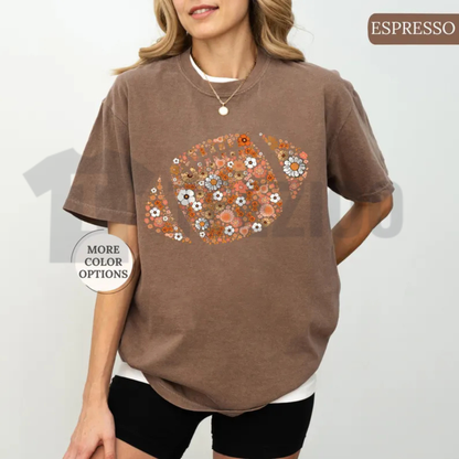 Comfort Colors® Floral Football Shirt - Retro Touchdown Game Day Graphic Tee