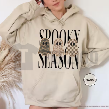 Spooky Season Hoodie - Leopard & Camo Ghost Autumn Graphic Pullover