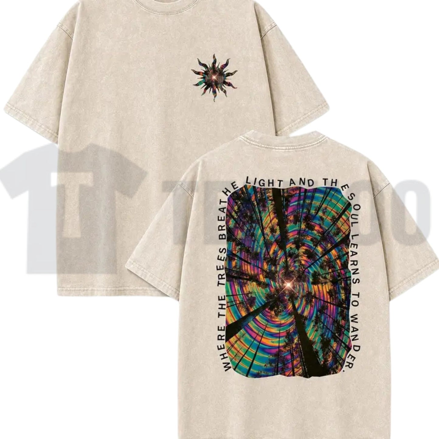 Trippy Forest Acid Wash T-Shirt – Psychedelic Y2K Oversized Graphic Tee