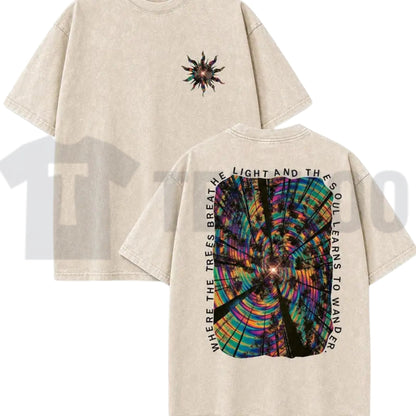Trippy Forest Acid Wash T-Shirt – Psychedelic Y2K Oversized Graphic Tee