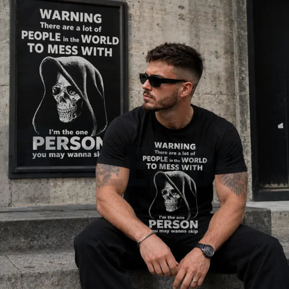 Sarcastic Grim Reaper Graphic Top – High Contrast Skull Dark Humor Apparel