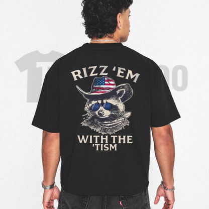 Patriotic Rizz Em With The Tism Shirt - Funny Cool Raccoon Graphic Tee