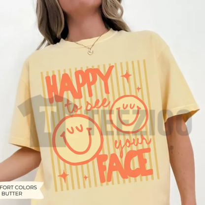 "Happy To See Your Face" Teacher T-Shirt - Retro Aesthetic Back to School Graphic Tee