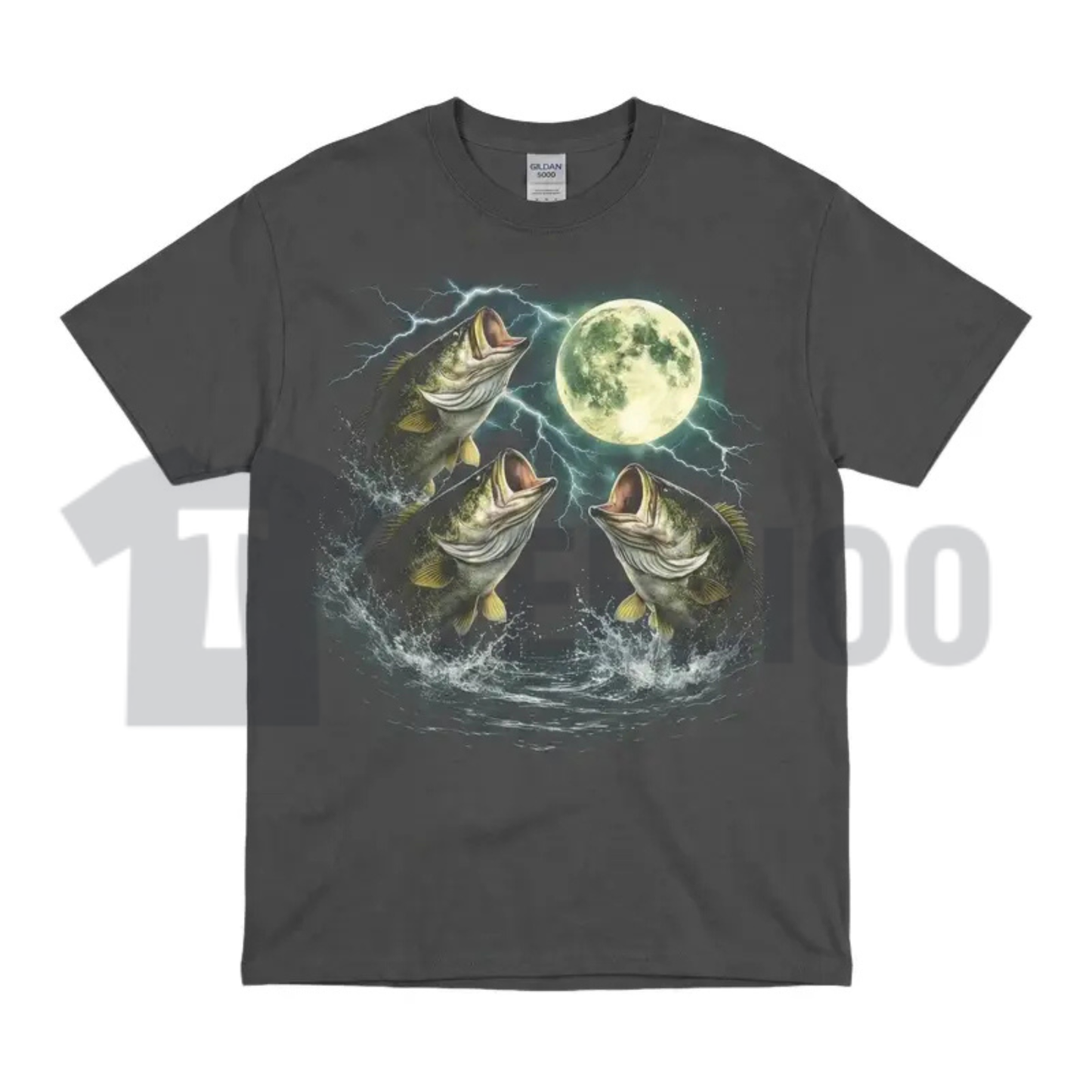 Bass Fish Moon 90s Vintage Graphic T-Shirt - Retro Largemouth Bass Fishing Tee