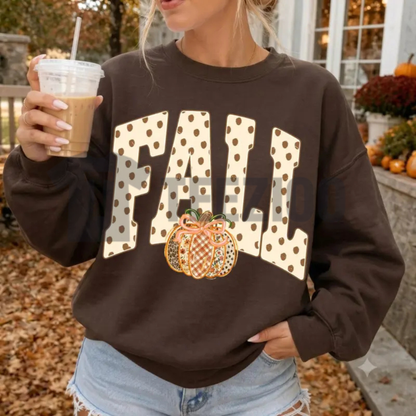 Preppy Fall Polka Dot Pumpkin Bow Sweatshirt - Coquette Autumn Crewneck