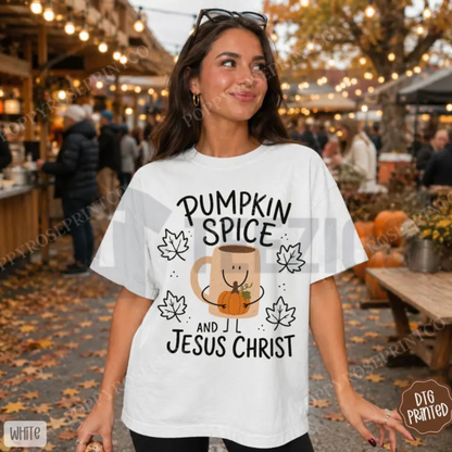 Pumpkin Spice & Jesus Christ Shirt - Retro Fall Faith Graphic Tee