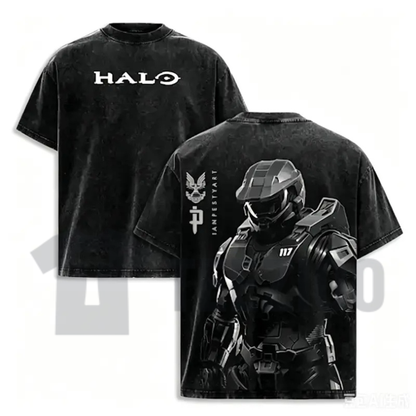 HALO Master Chief 117 T-Shirt - Retro Spartan Acid Wash Back Print Tee