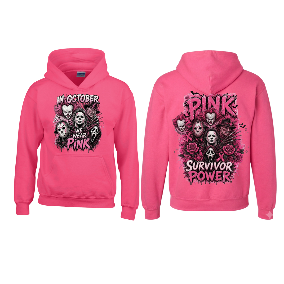 Heliconia Horror October Hoodie - In October We Wear Pink Halloween Pullover Hoodie