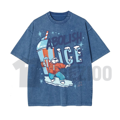 Unisex ABOLISH ICE Polar Bear Graphic Shirt - Political Activism Washed Cotton Tee