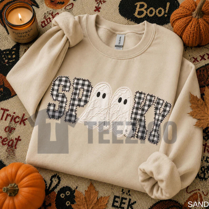 Gingham Spooky Ghost Sweatshirt - Cozy Fall Autumn Graphic Pullover
