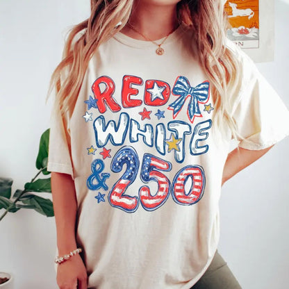Red White & 250 Patriotic Shirt – Preppy USA Anniversary Graphic Tee, Comfort Colors Vintage Style