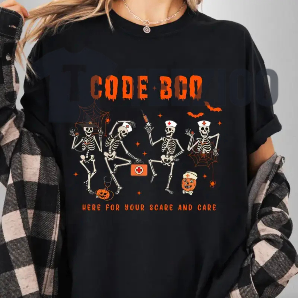 Halloween Nurse Shirt - Spooky Season Code Boo Skeleton Graphic Tee