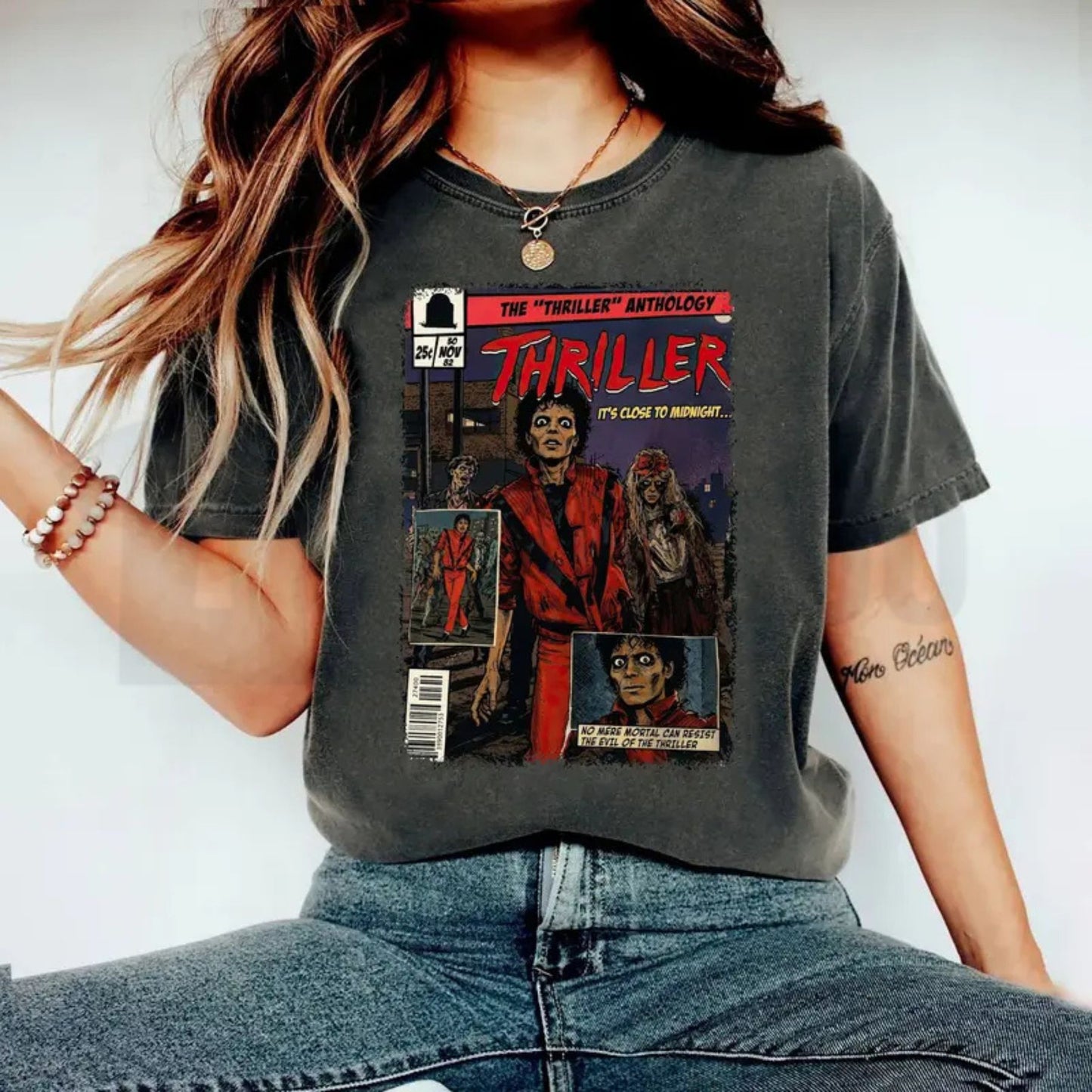 Vintage MJ Comic Graphic T-Shirt – Retro King of Pop Thriller Art Tee, 80s Pop Culture Music Fan Merchandise