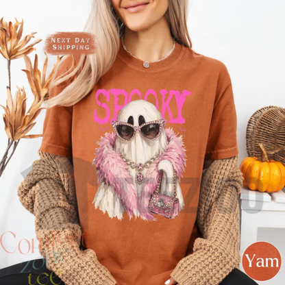 "Spooky Ghost with Boa" T-Shirt - Trendy Halloween Graphic Tee