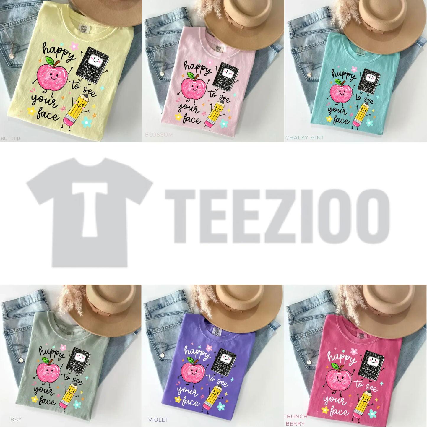 "Happy To See Your Face" T-Shirt - Retro Preschool Teacher Graphic Tee