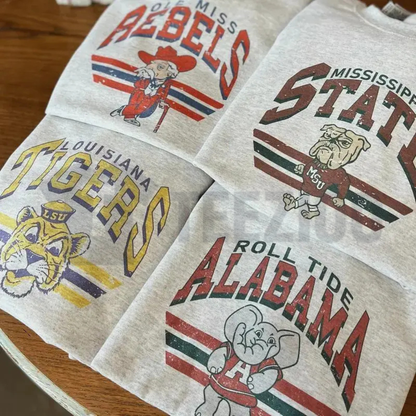 Retro College Football Sweatshirt - Ash Grey Vintage Game Day Crewneck