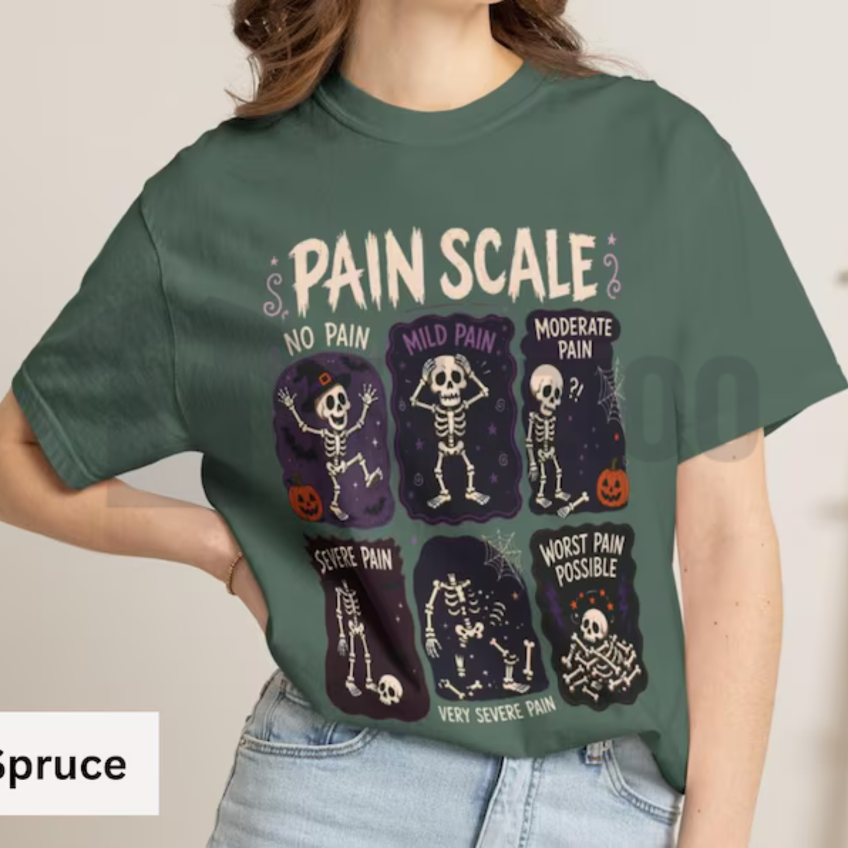 Funny Nurse Halloween Shirt - Skeleton Pain Scale Graphic Tee