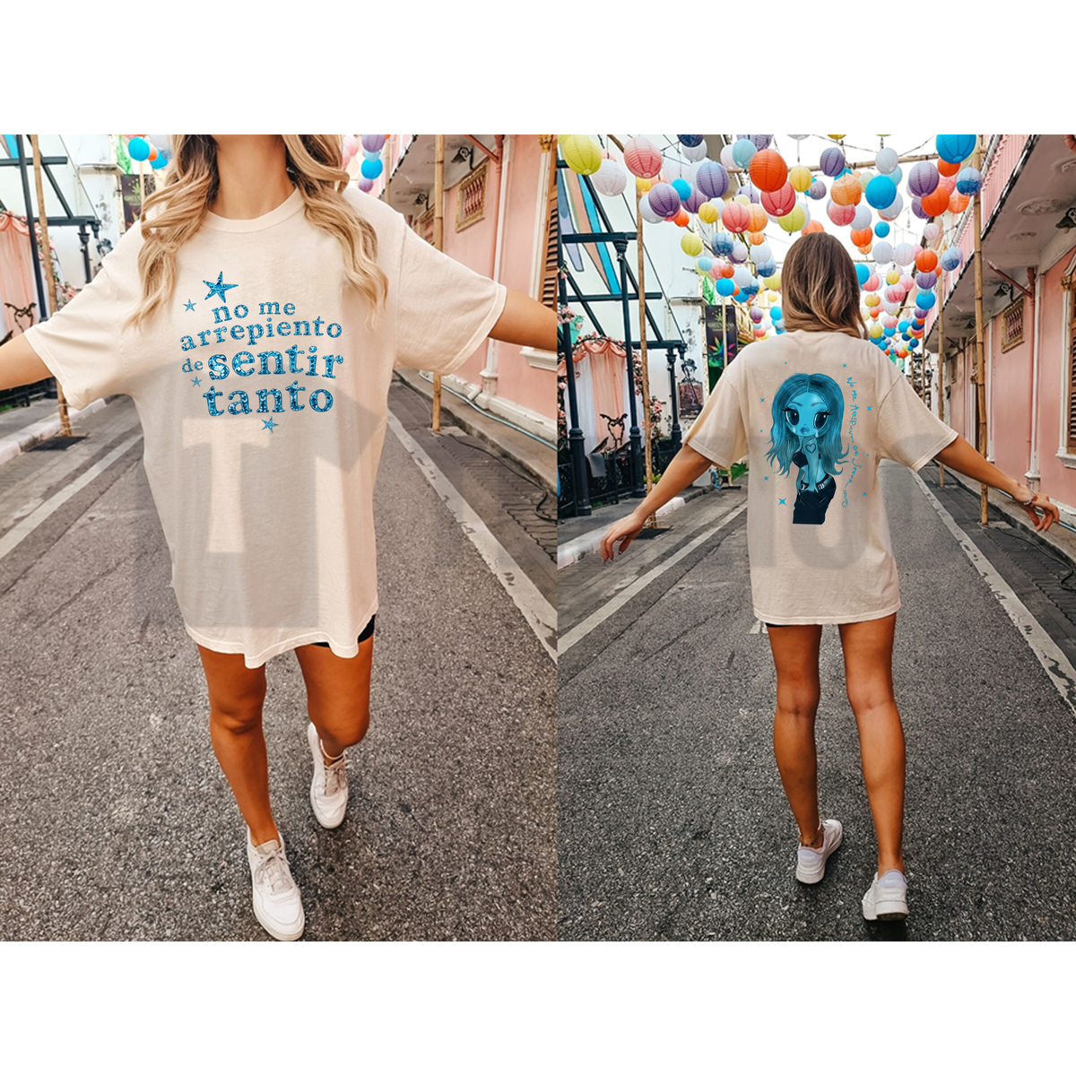 Vintage Blue Graphic Unisex Cotton T Shirt - Casual Aesthetic Art Print Oversized Tee