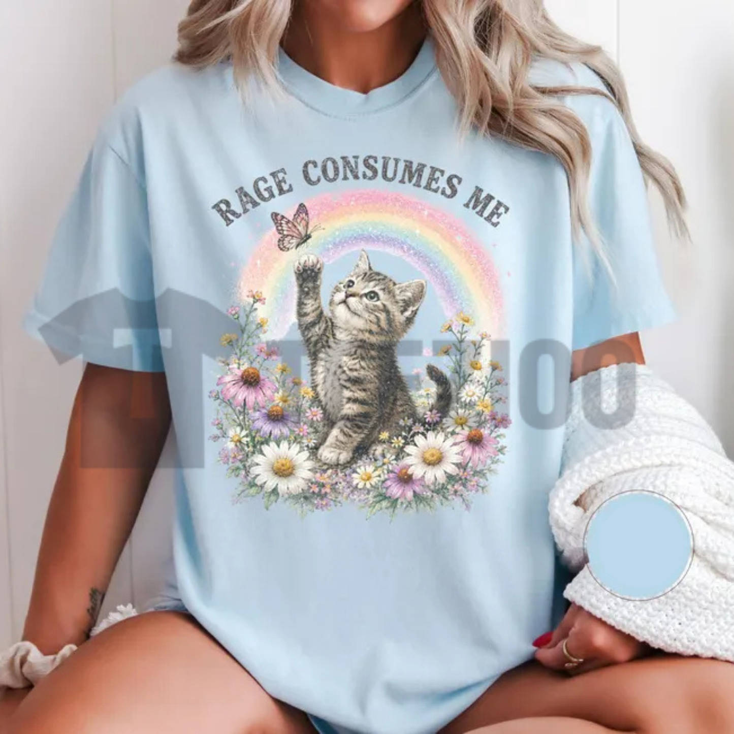 "Rage Consumes Me" Funny Cat Shirt - Retro Rainbow Kitten Tee