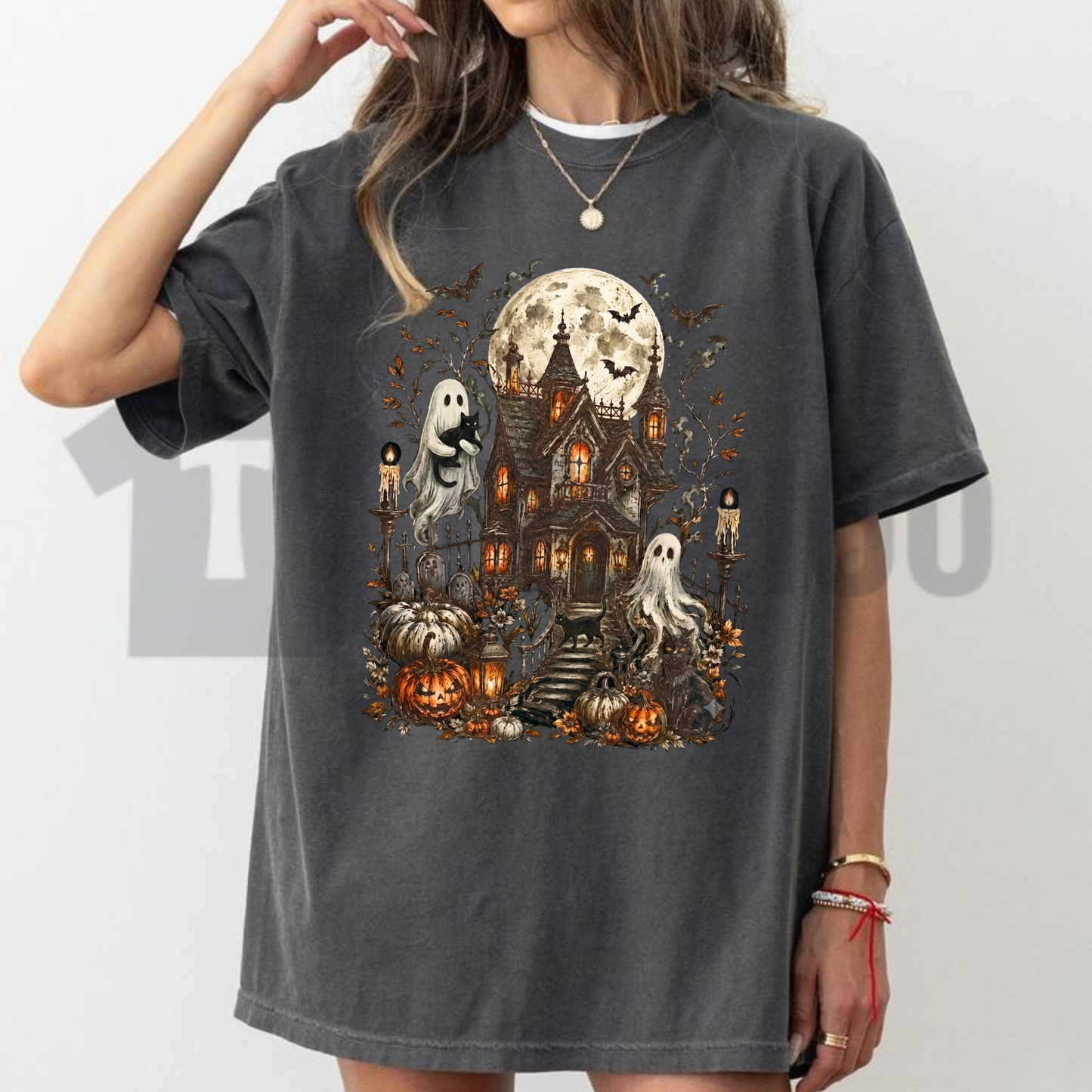 Haunted House Ghost Halloween T-Shirt - Spooky Season Retro Tee