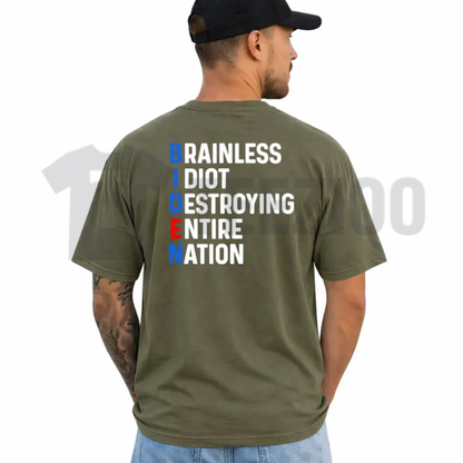 Political Satire B.I.D.E.N Lettering Back Print Black Shirt - Funny Acronym Tee