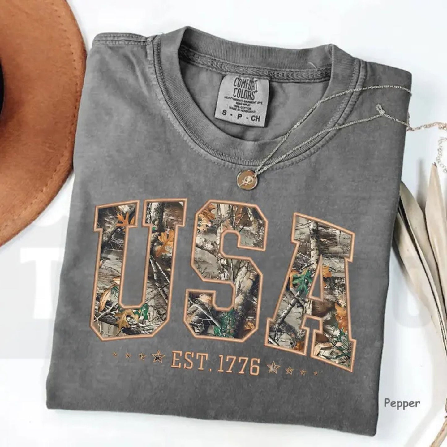 Camo USA Comfort Colors Shirt – Retro Patriotic 4th of July Hunting Tee