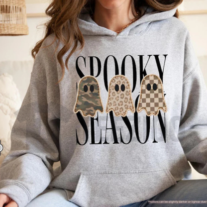 Spooky Season Hoodie - Leopard & Camo Ghost Autumn Graphic Pullover