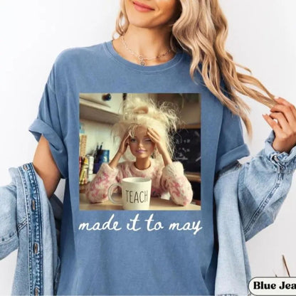 Comfort Colors Last Day of School Teacher T-Shirt – Funny Doll Face Meme Graphic Tee, Summer Break Humor Shirt