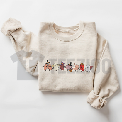 Halloween Anatomy Embroidered Sweatshirt - Spooky Medical Skeleton Crewneck